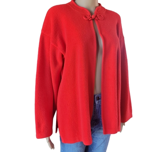 Vintage 90s Newcomer Red Classic Cardigan Sweater Women's Large Red - Picture 2 of 10